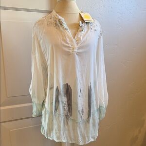 Elegant White and Gray Women's Silk & Viscose Top NWTS